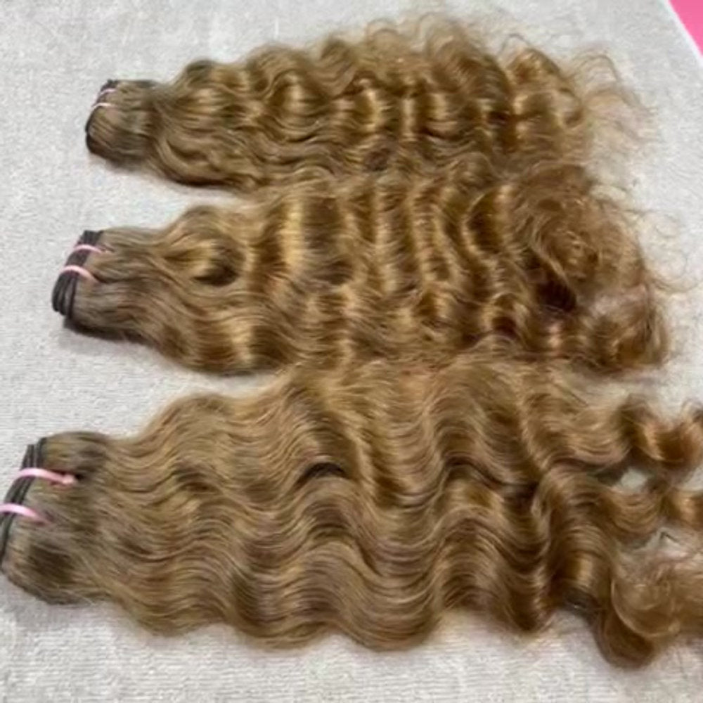 3 Bundle deal Honey Blonde Curly Hair extensions