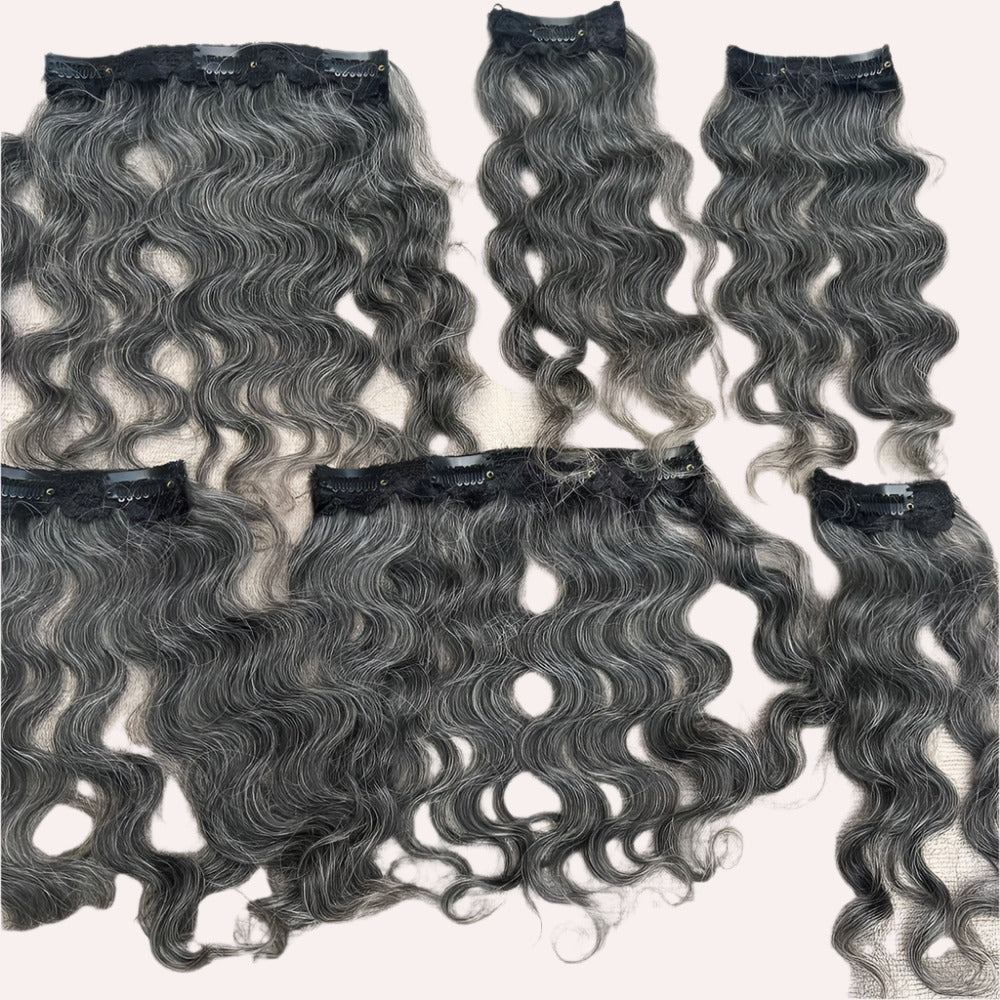 Clip In Raw Natural Grey Curly Hair Extensions