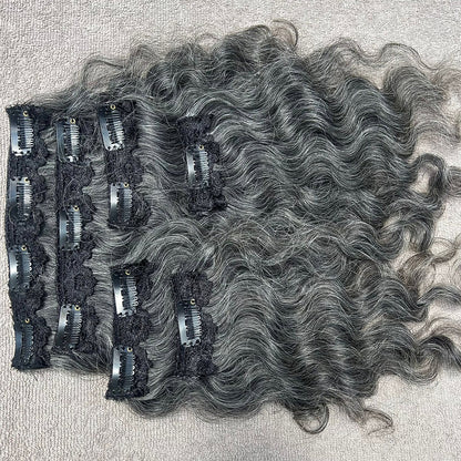 Clip In Raw Natural Grey Curly Hair Extensions