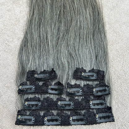 Clip In Raw Natural Grey Straight Hair Extensions