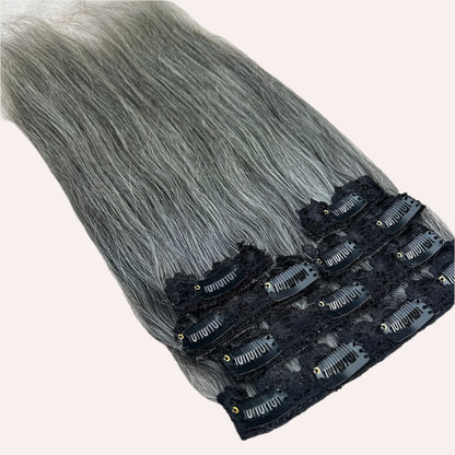 Clip In Raw Natural Grey Straight Hair Extensions