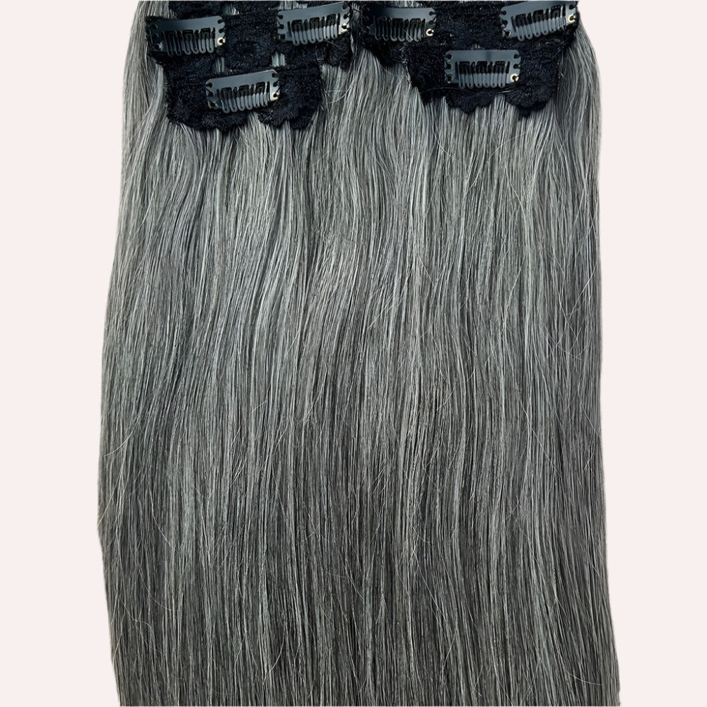 Clip In Raw Natural Grey Straight Hair Extensions