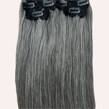 Clip In Raw Natural Grey Straight Hair Extensions