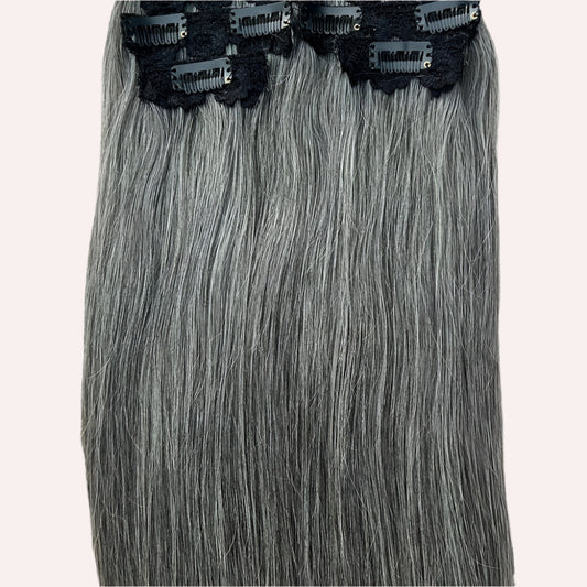 Clip In Raw Natural Grey Straight Hair Extensions
