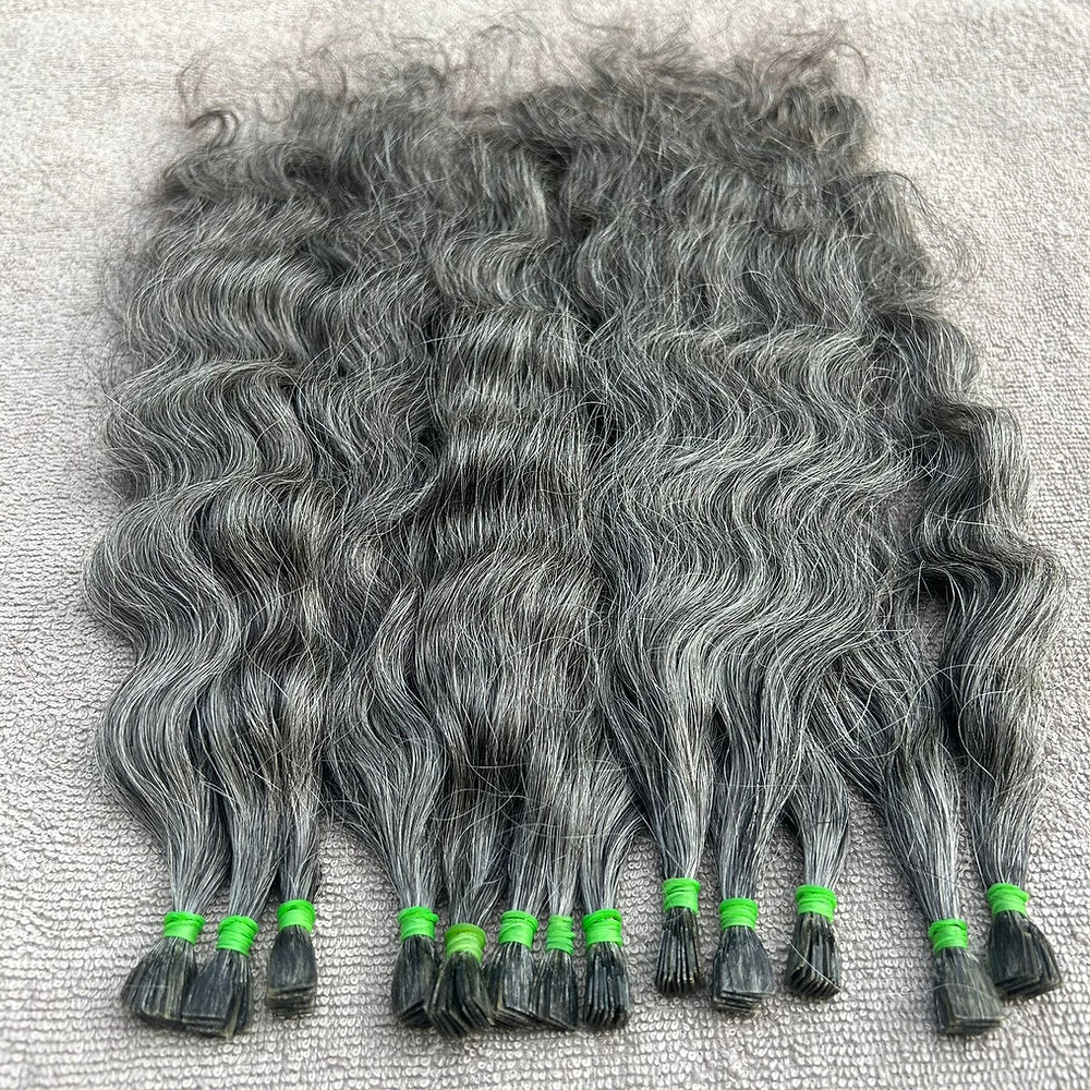 Flat Tip Grey Curly Hair Extensions