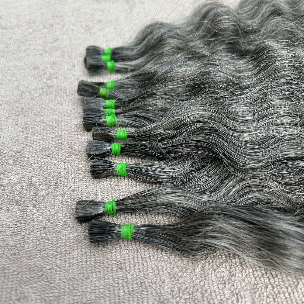 Flat Tip Grey Curly Hair Extensions