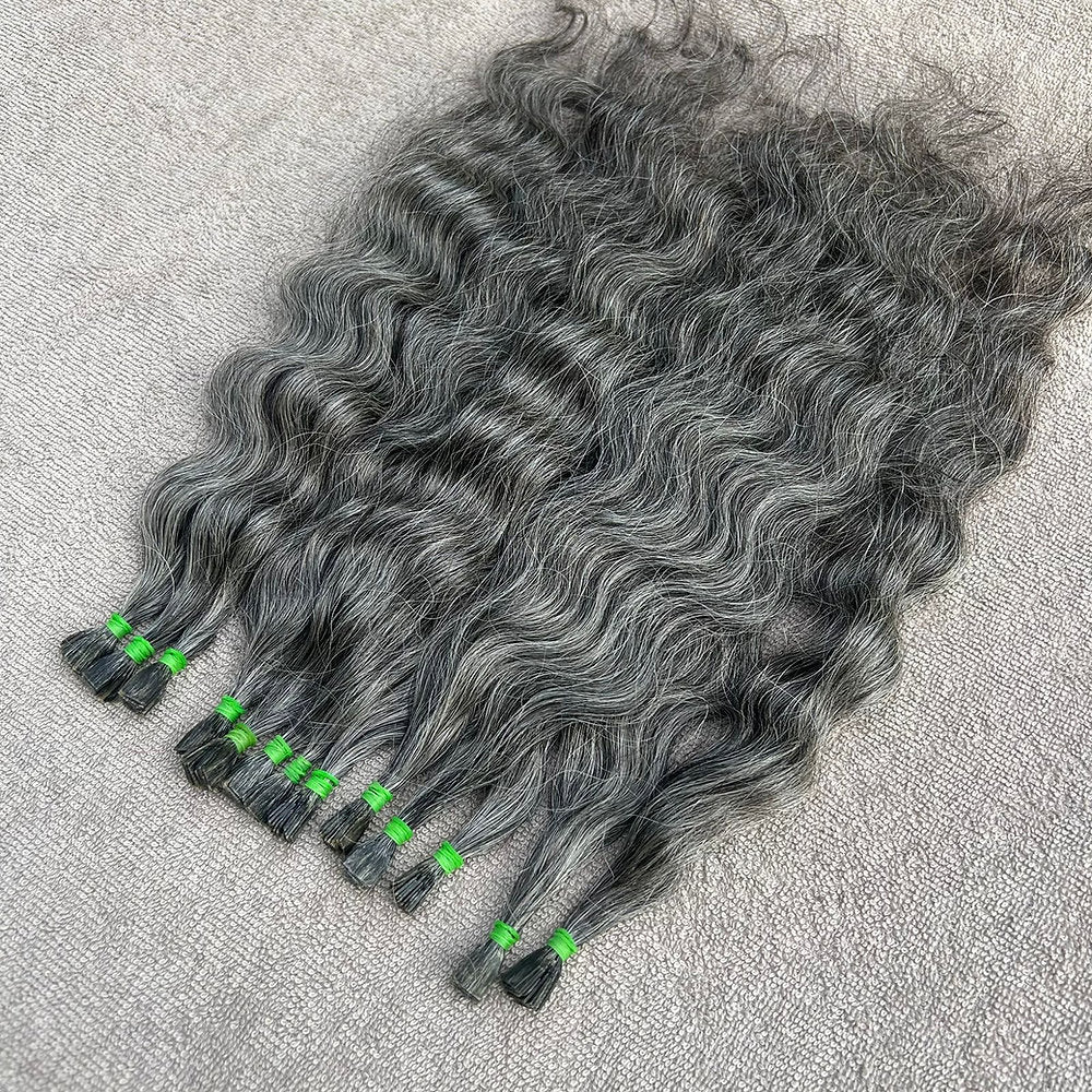 Flat Tip Grey Curly Hair Extensions