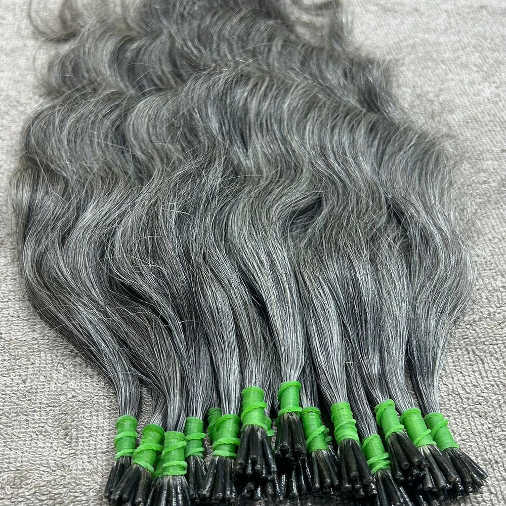 I Tip Grey Wavy Hair Extensions