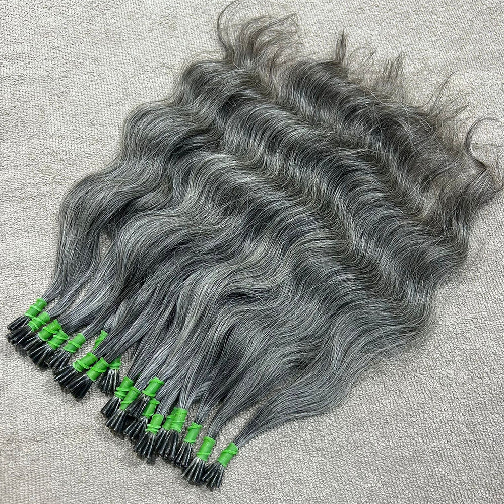 I Tip Grey Wavy Hair Extensions