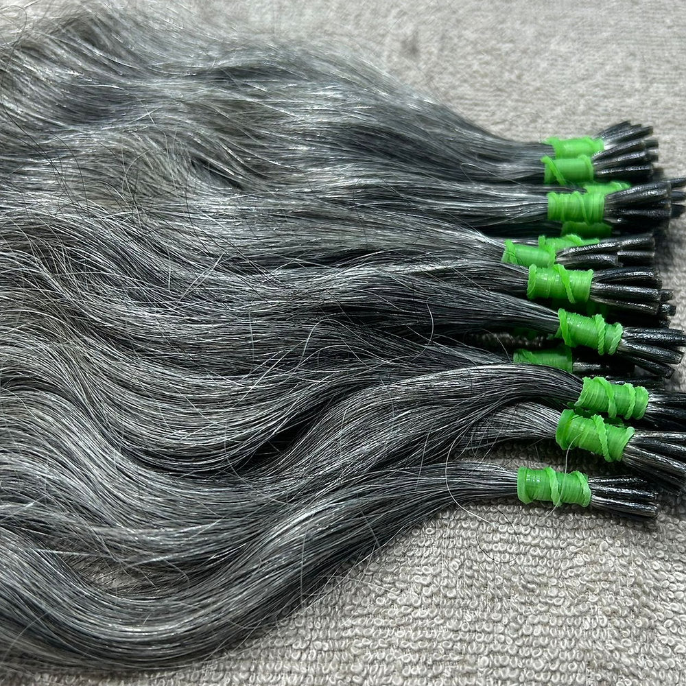 I Tip Grey Wavy Hair Extensions