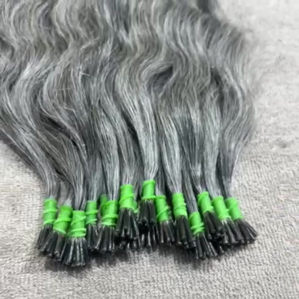 I Tip Grey Wavy Hair Extensions