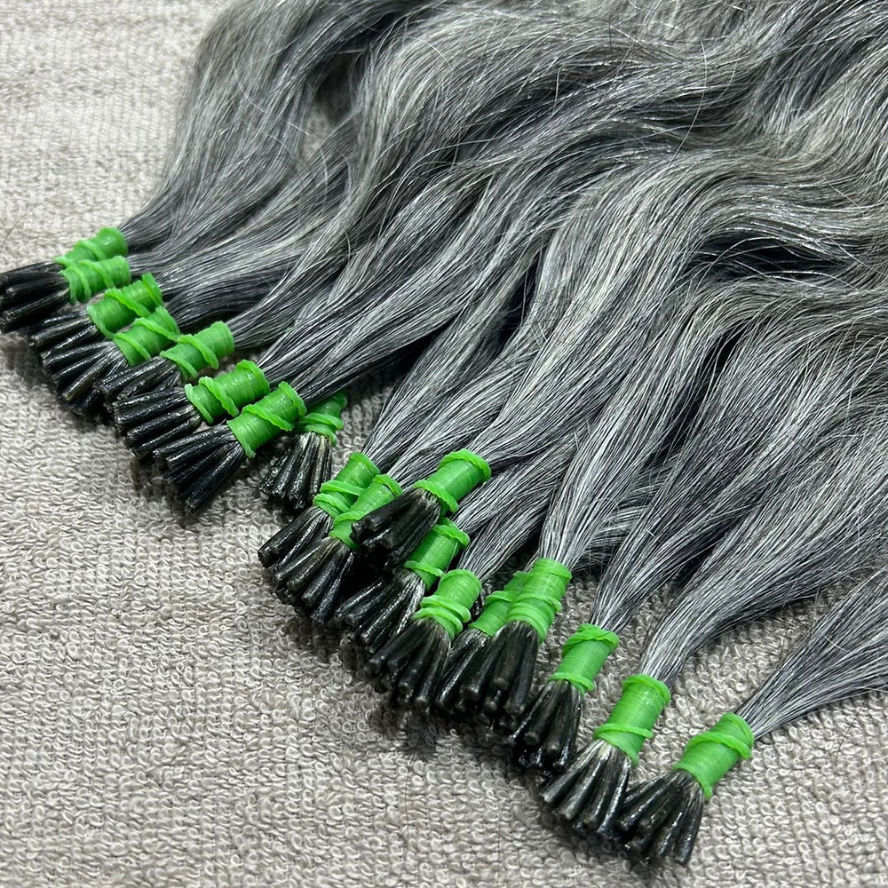 I Tip Grey Wavy Hair Extensions