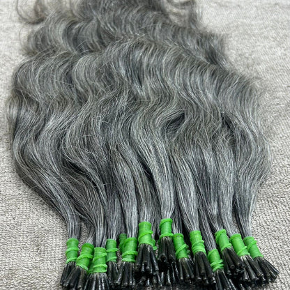 I Tip Grey Wavy Hair Extensions
