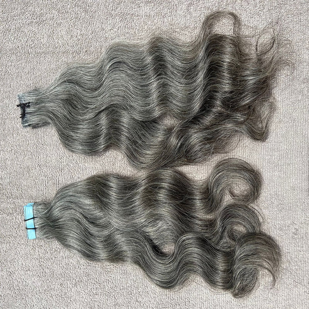 Invisible Tape Grey Wavy Hair Extensions