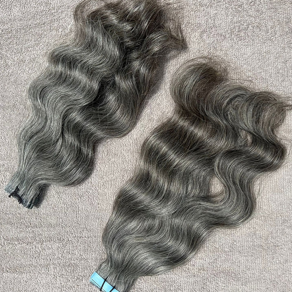 Invisible Tape Grey Wavy Hair Extensions