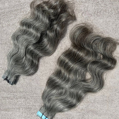 Invisible Tape Grey Wavy Hair Extensions