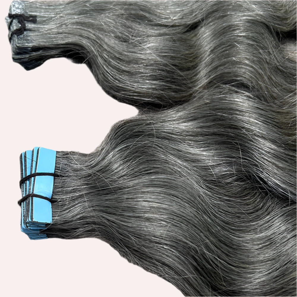Invisible Tape Grey Wavy Hair Extensions