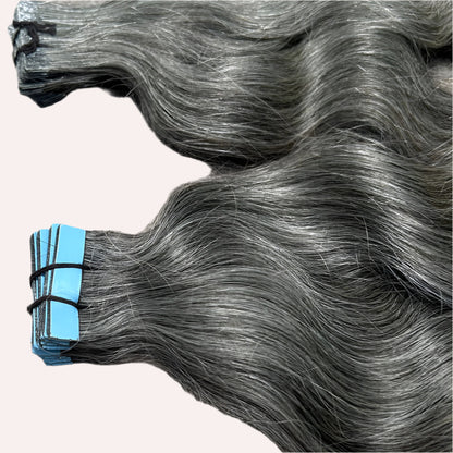 Invisible Tape Grey Wavy Hair Extensions