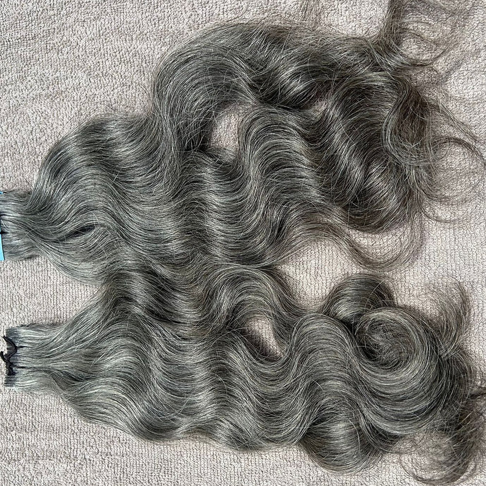 Invisible Tape Grey Wavy Hair Extensions