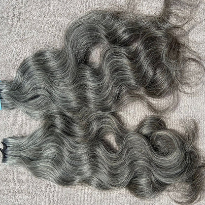 Invisible Tape Grey Wavy Hair Extensions