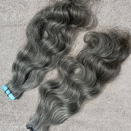 Invisible Tape Grey Wavy Hair Extensions
