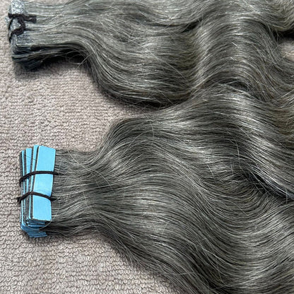Invisible Tape Grey Wavy Hair Extensions