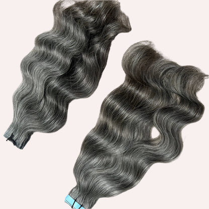 Invisible Tape Grey Wavy Hair Extensions