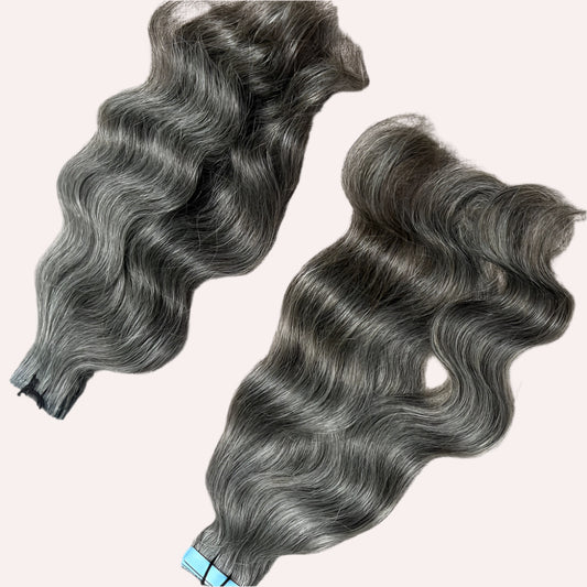 Invisible Tape Grey Wavy Hair Extensions