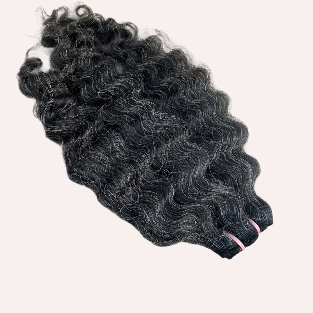 RAW DARK GREY WEFT CURLY HAIR EXTENSIONS