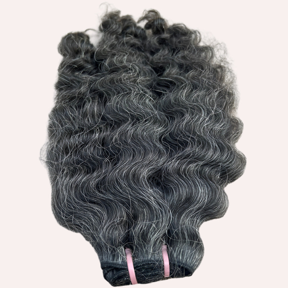 RAW DARK GREY WEFT CURLY HAIR EXTENSIONS