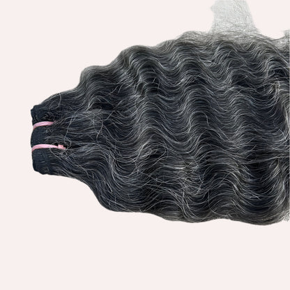 RAW DARK GREY WEFT CURLY HAIR EXTENSIONS