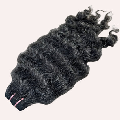 RAW DARK GREY WEFT CURLY HAIR EXTENSIONS