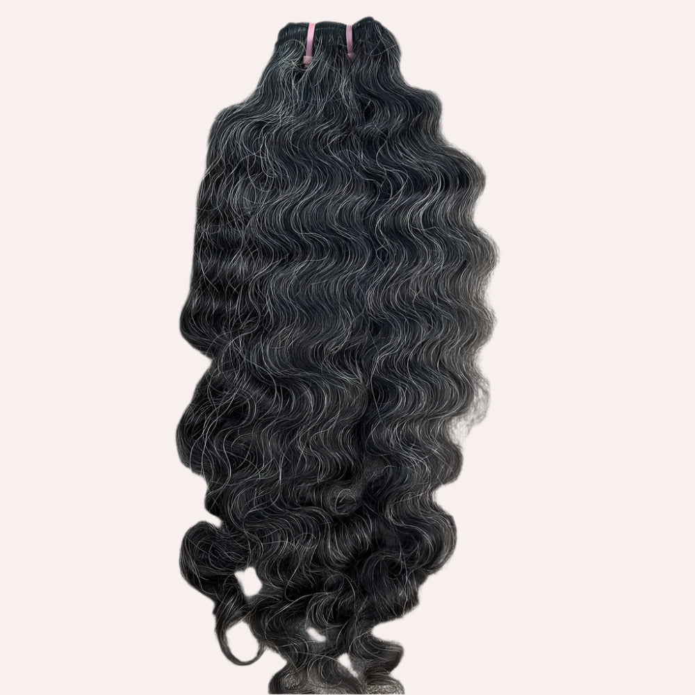 RAW DARK GREY WEFT CURLY HAIR EXTENSIONS