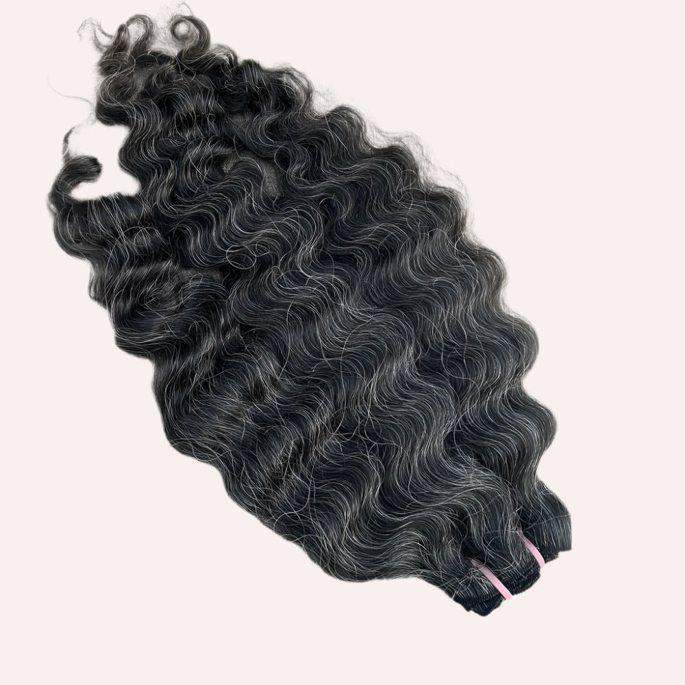 RAW DARK GREY WEFT CURLY HAIR EXTENSIONS