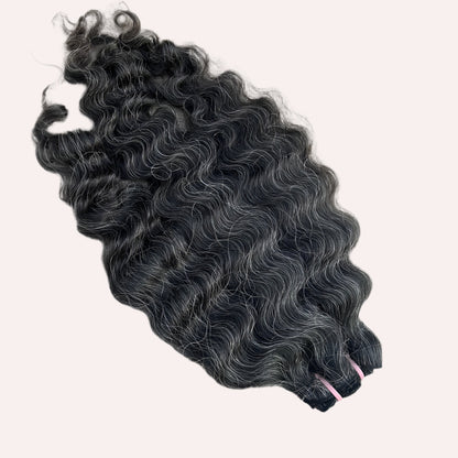 RAW DARK GREY WEFT CURLY HAIR EXTENSIONS