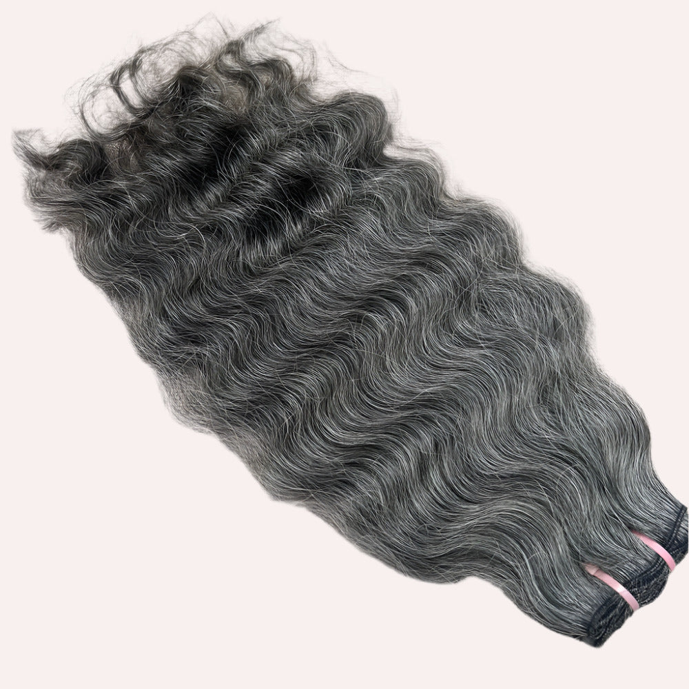 Raw Natural Grey Curly Weft Hair Extensions