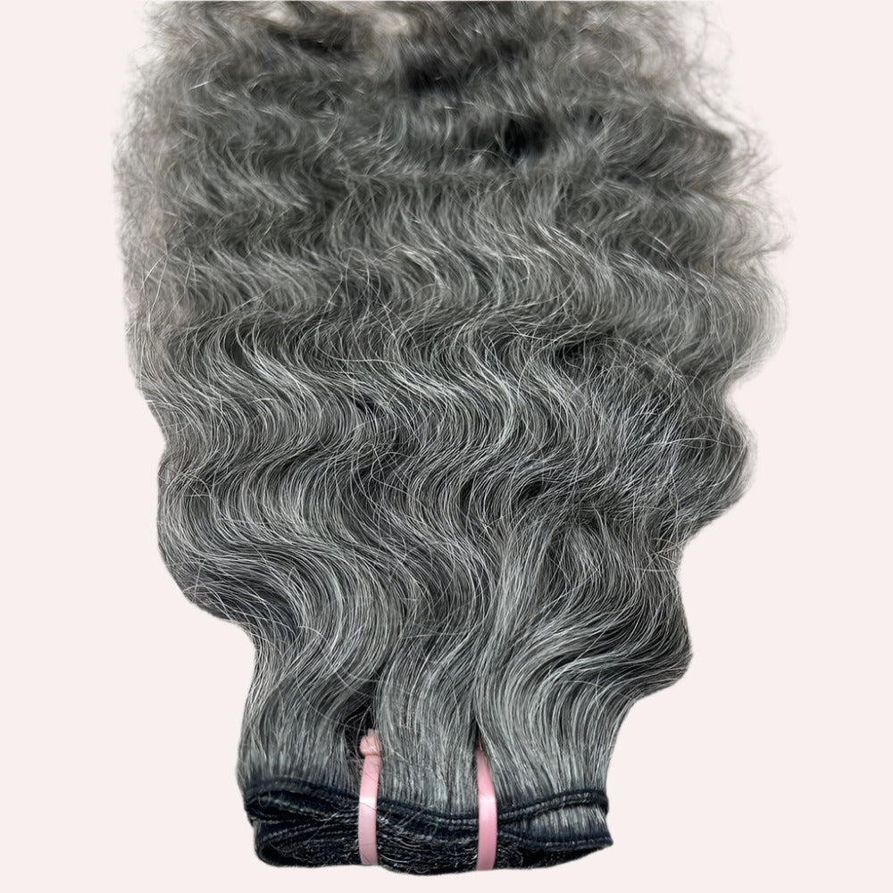 Raw Natural Grey Curly Weft Hair Extensions