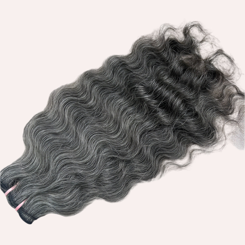 Raw Natural Grey Curly Weft Hair Extensions