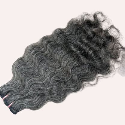 Raw Natural Grey Curly Weft Hair Extensions