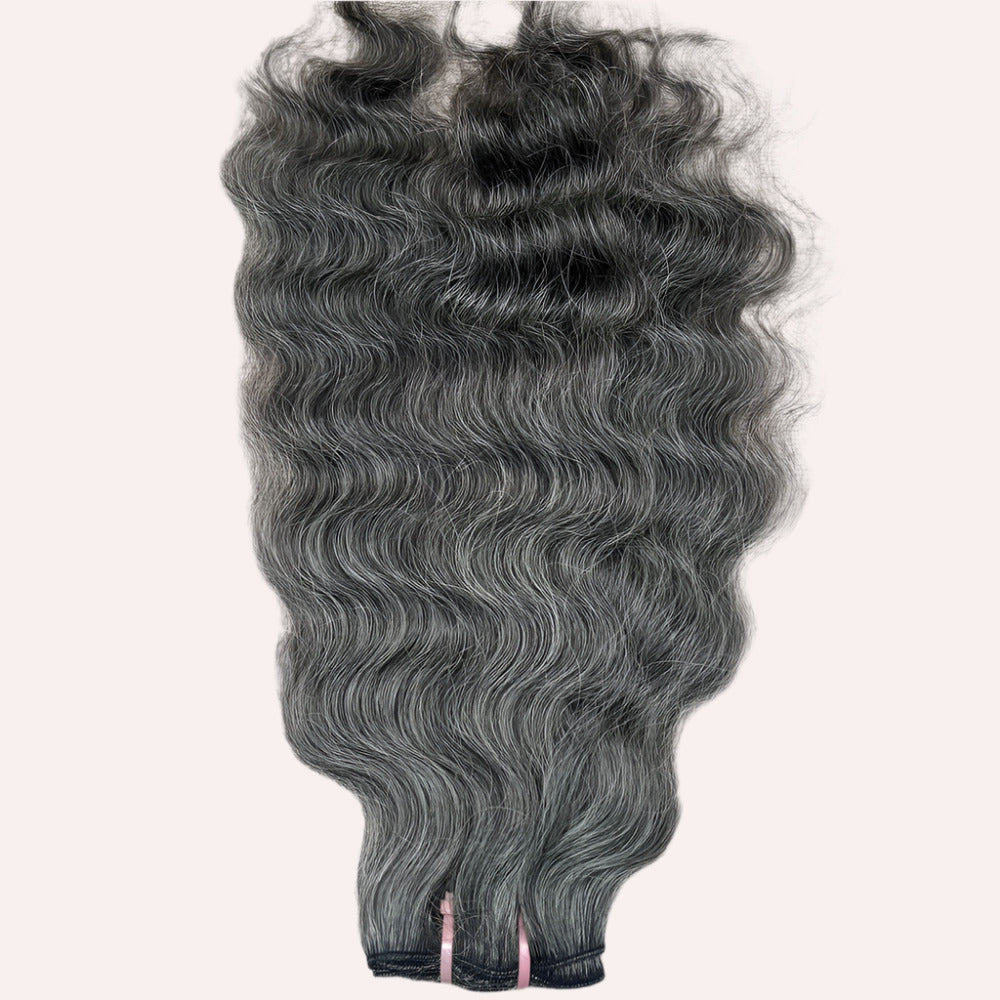 Raw Natural Grey Curly Weft Hair Extensions