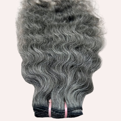 Raw Natural Grey Curly Weft Hair Extensions