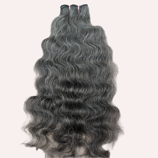 Raw Natural Grey Curly Weft Hair Extensions