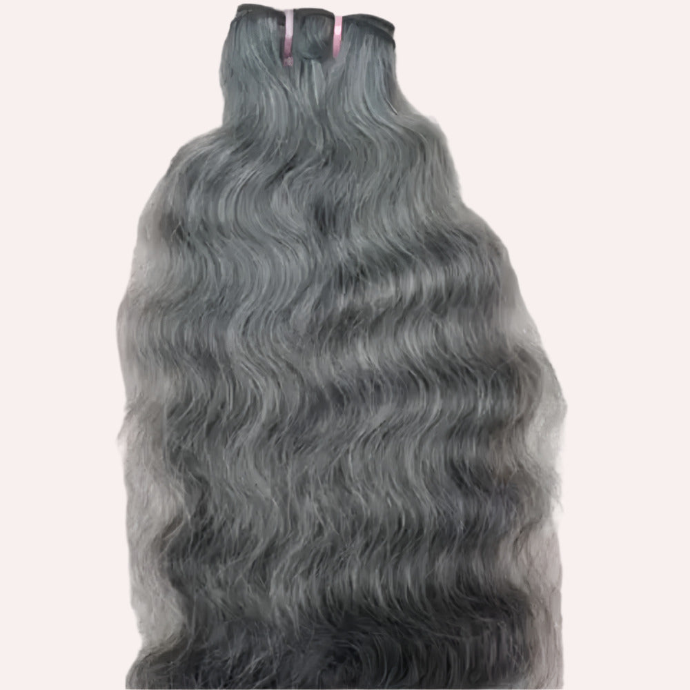 Raw Natural Grey Curly Weft Hair Extensions