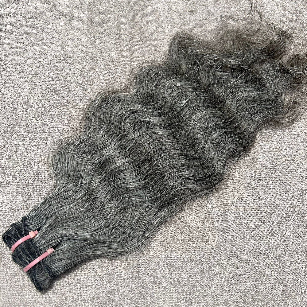 Raw Natural Grey Wavy Weft Hair Extensions