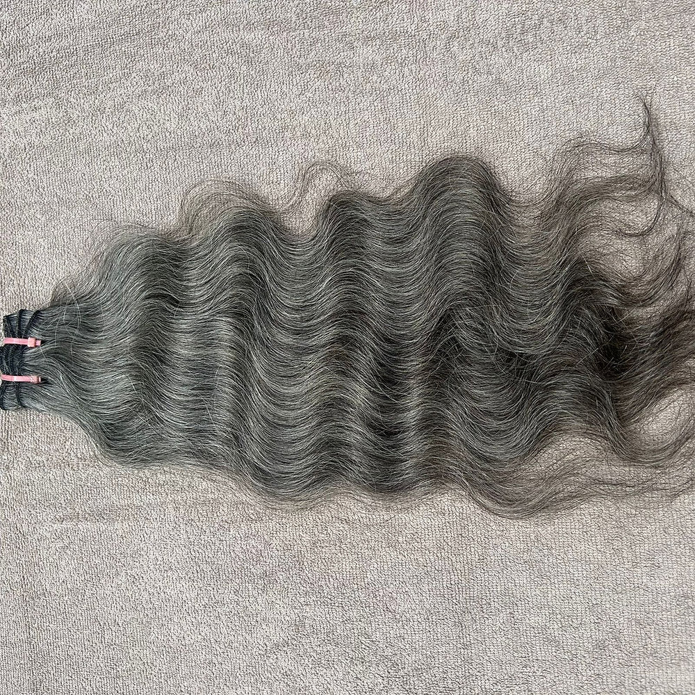Raw Natural Grey Wavy Weft Hair Extensions