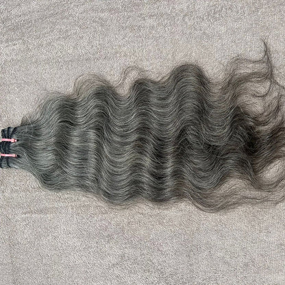 Raw Natural Grey Wavy Weft Hair Extensions