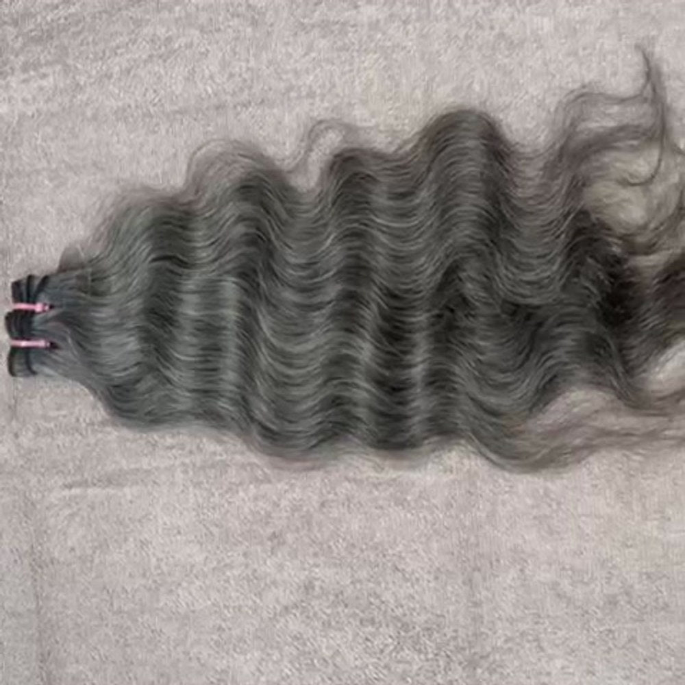 Raw Natural Grey Wavy Weft Hair Extensions
