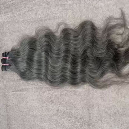 Raw Natural Grey Wavy Weft Hair Extensions