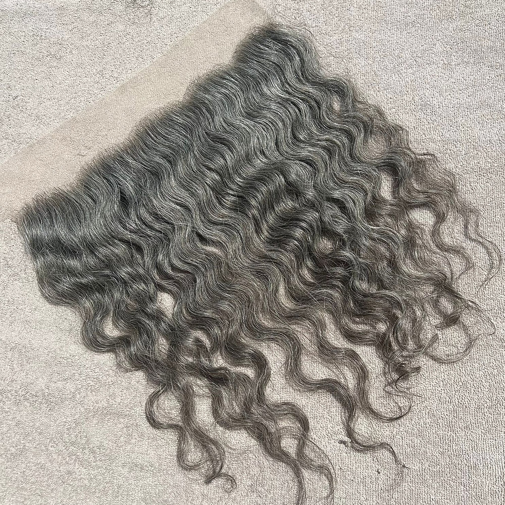Transparent Lace Frontal 13x4 Grey Curly Hair
