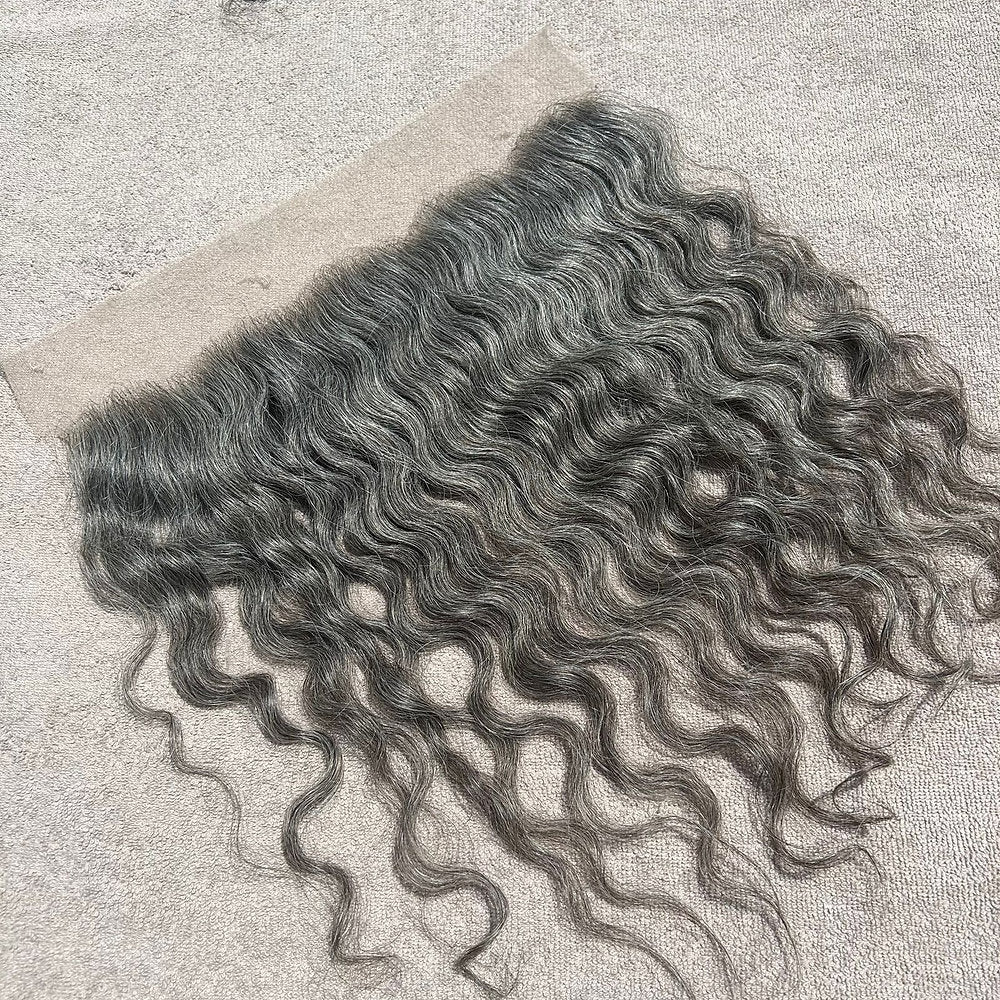 Transparent Lace Frontal 13x4 Grey Curly Hair